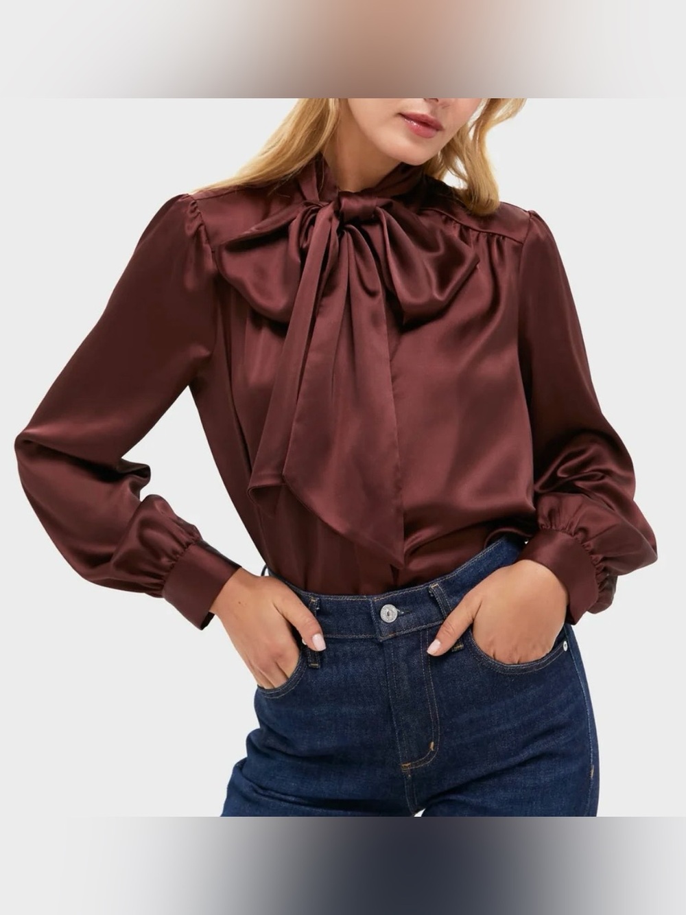 Tuckernuck Chocolate Satin Brianna Bow Blouse Ganache Size 3XL / XXXL